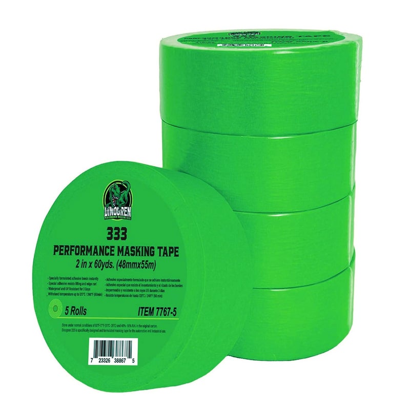 LAUCO DINOGREN High Performance Masking Tape for Car Paint, Heat & Water Resistant, Multi-Purpose Green (2 in (5 Rolls)) - Image 1